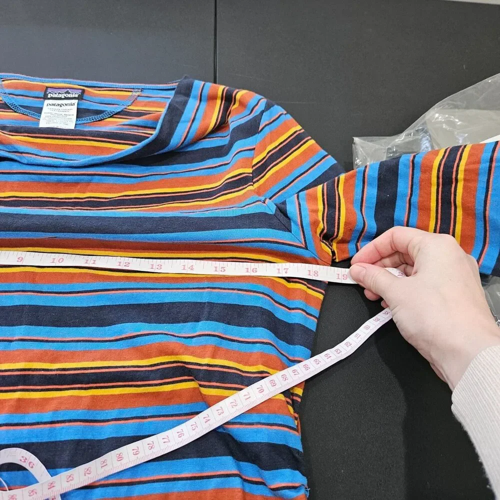 Patagonia Womens Kamala Cowl Neck Dress L Multicolor Ruched Striped Western Fall